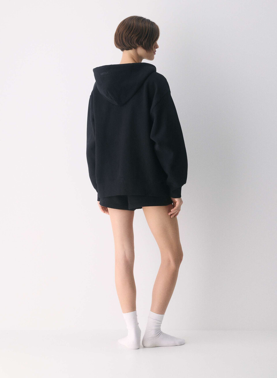 koselig fleece boyfriend zip hoodie svart