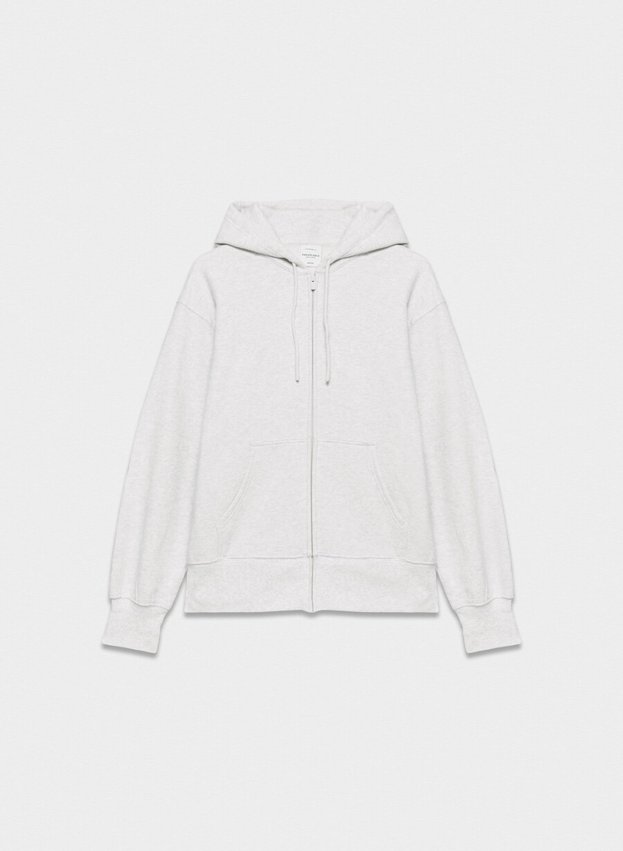 koselig fleece-hettegenser med glidelås og kjærestelogo i lyngfarget skyhvit