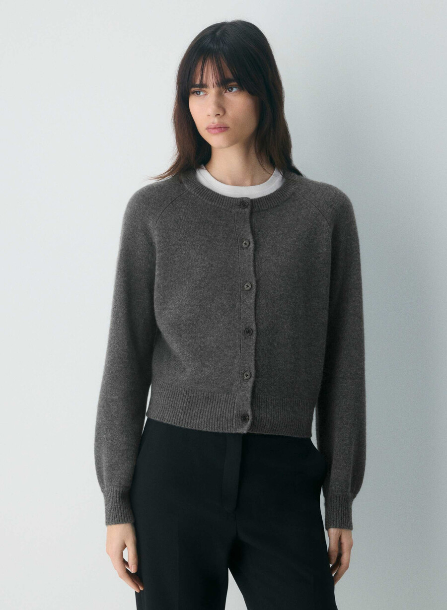 essential wool cashmere london cardigan i melange kullgrå