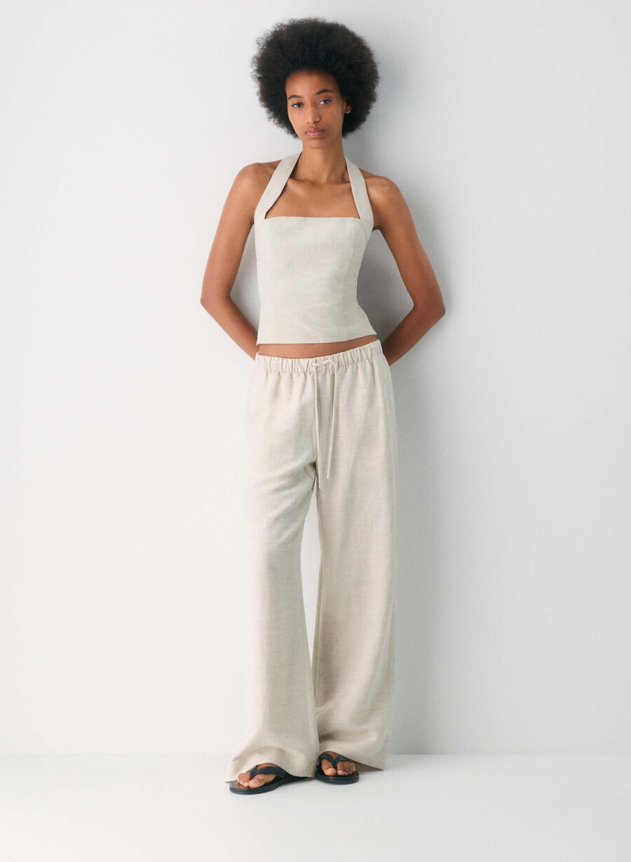 whisper linen halter topp naturlig ecru