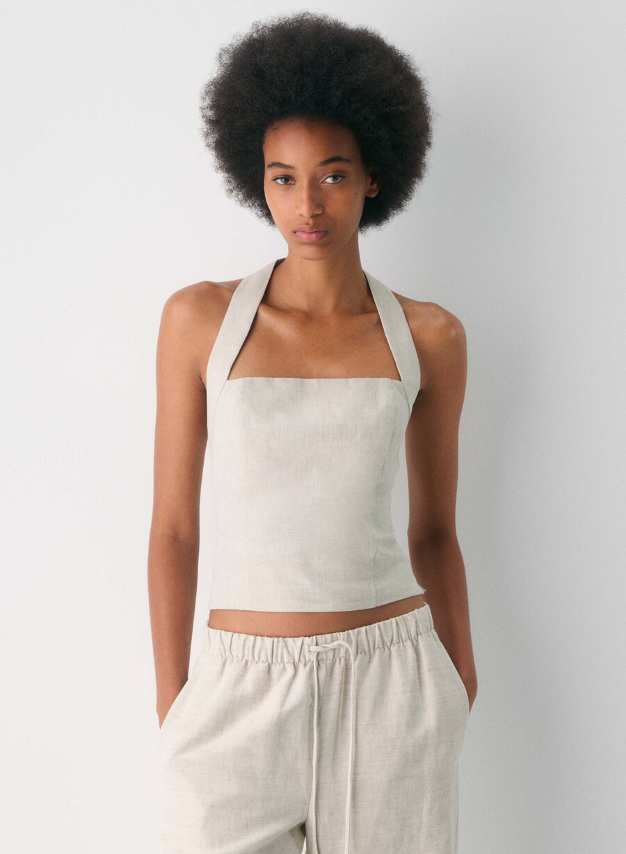 whisper linen halter topp naturlig ecru