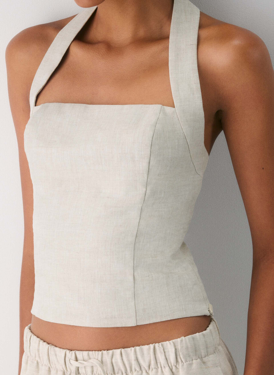 whisper linen halter topp naturlig ecru
