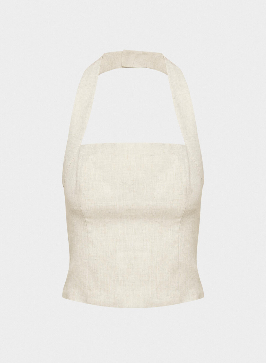 whisper linen halter topp naturlig ecru