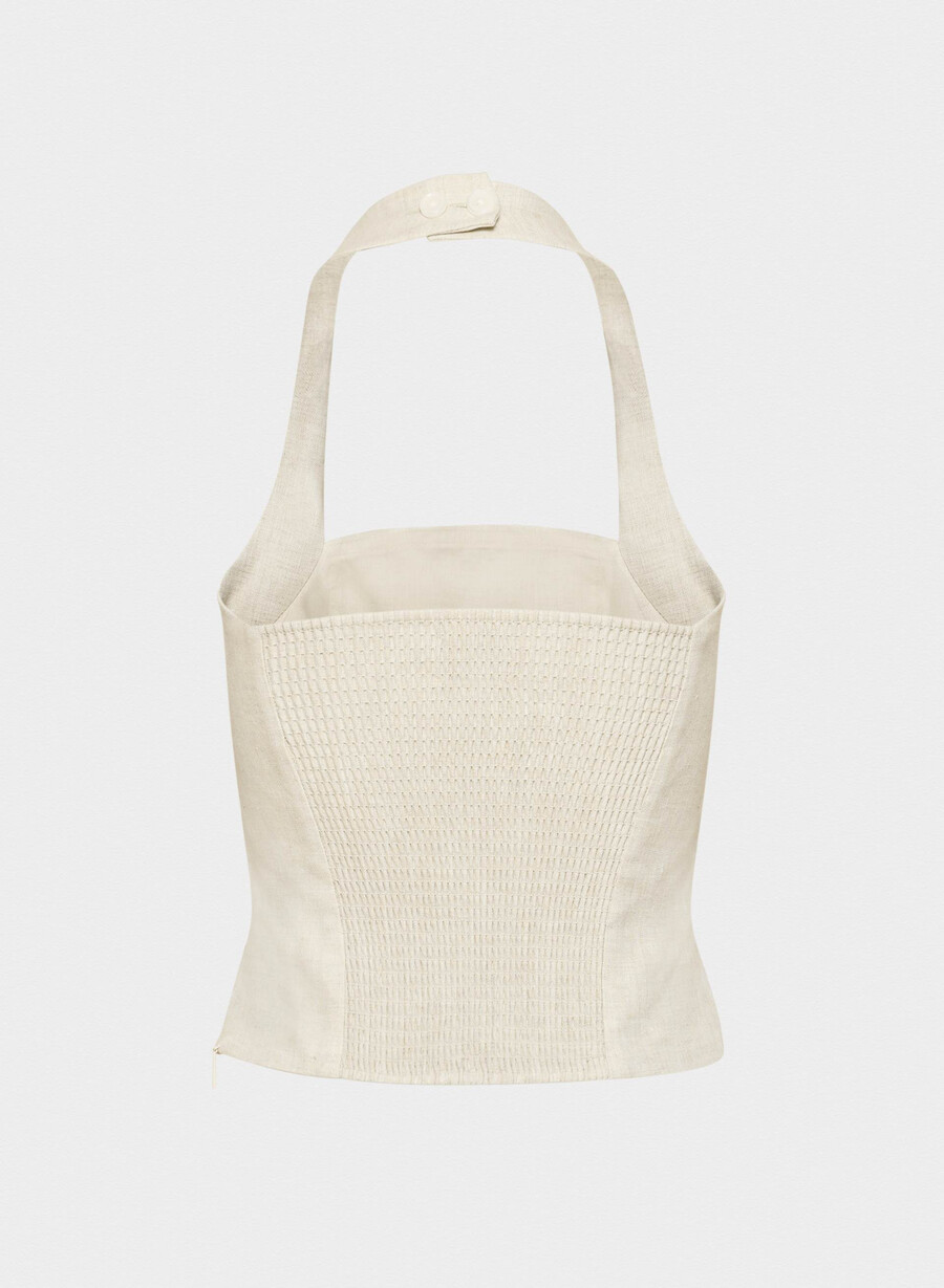 whisper linen halter topp naturlig ecru