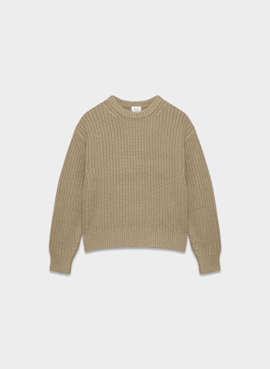 ullgenser med rund hals taupe og beige