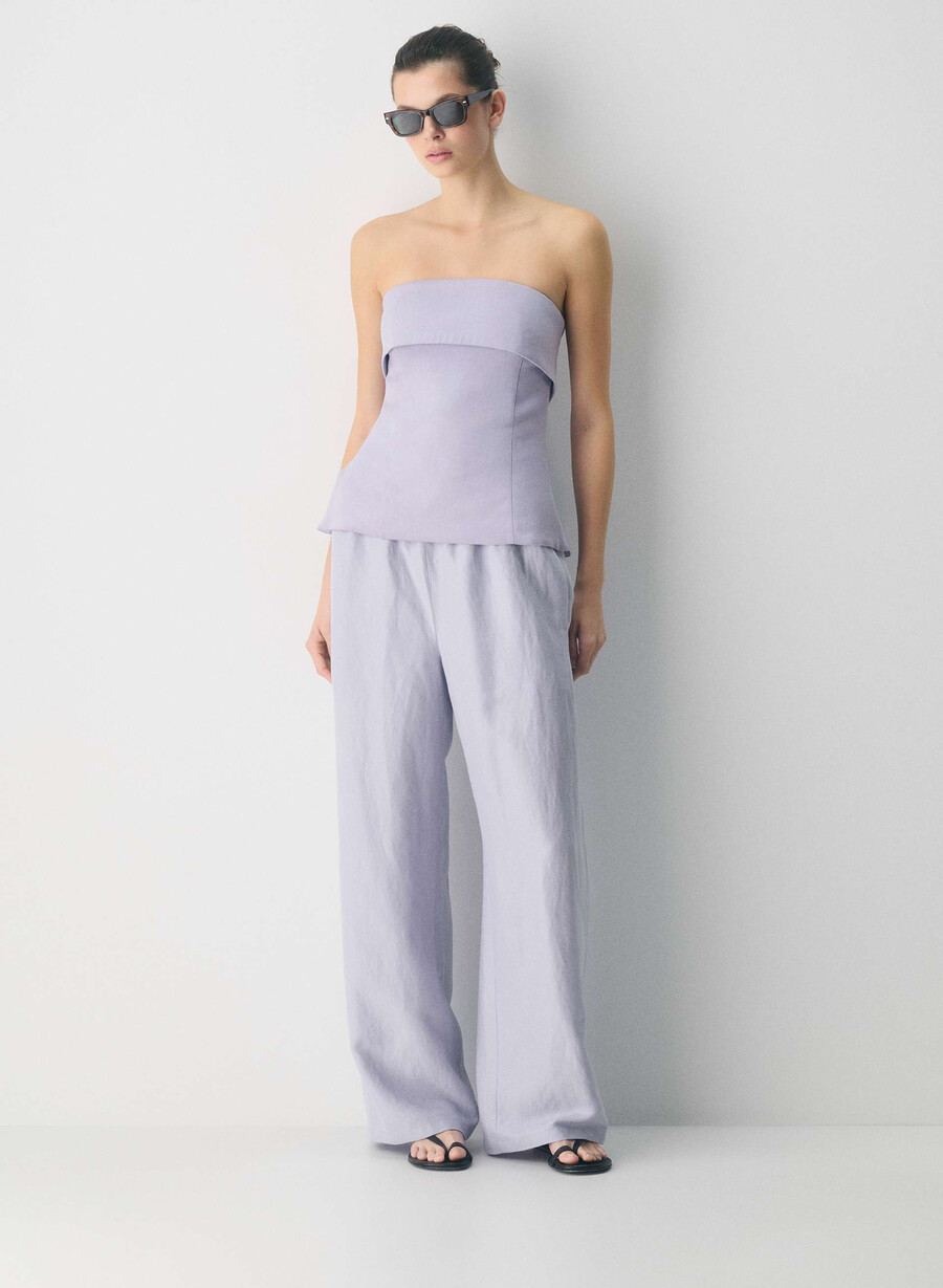 element linen tube topp villblomster lila