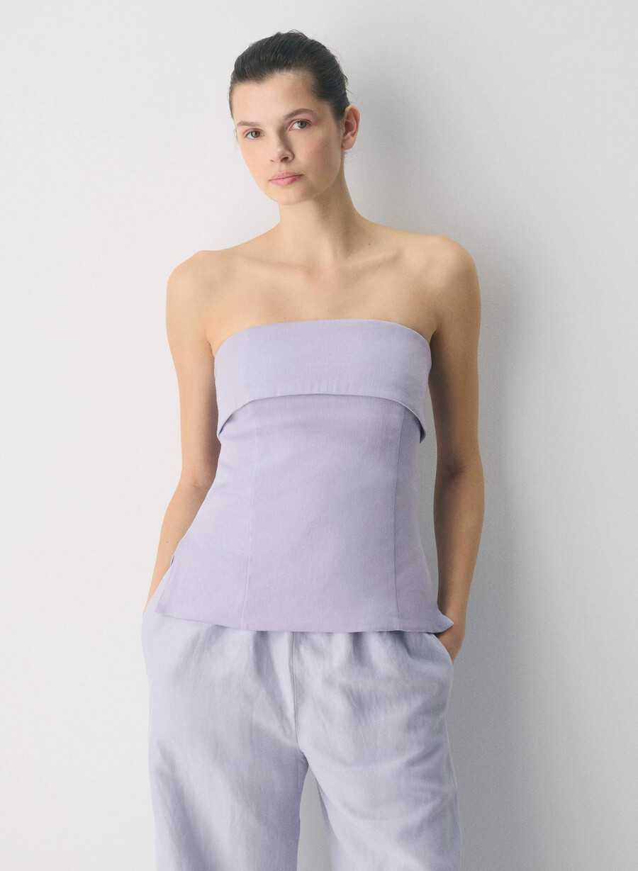 element linen tube topp villblomster lila