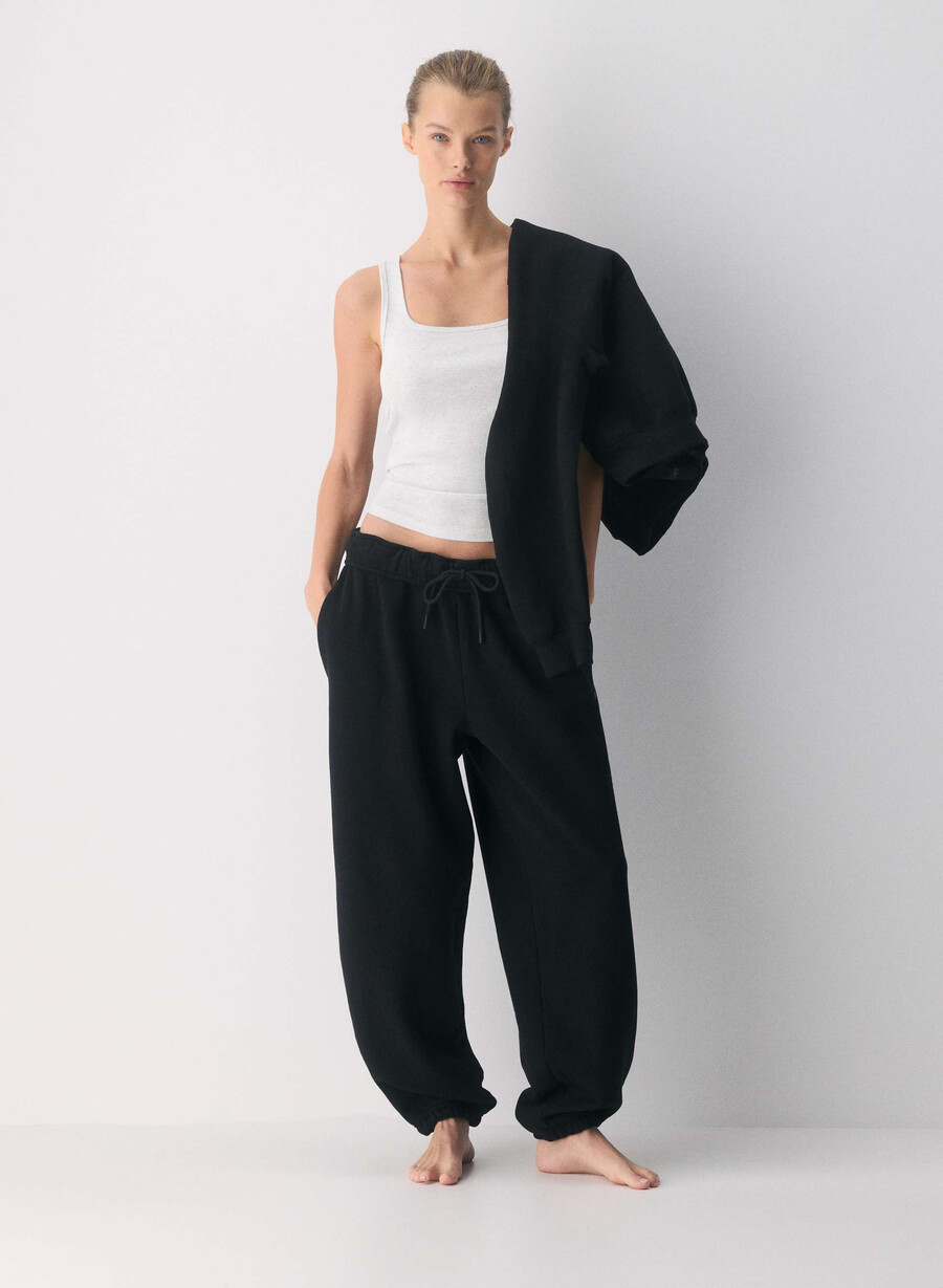 koselig svettefleece mega foldover baggy jogger svart