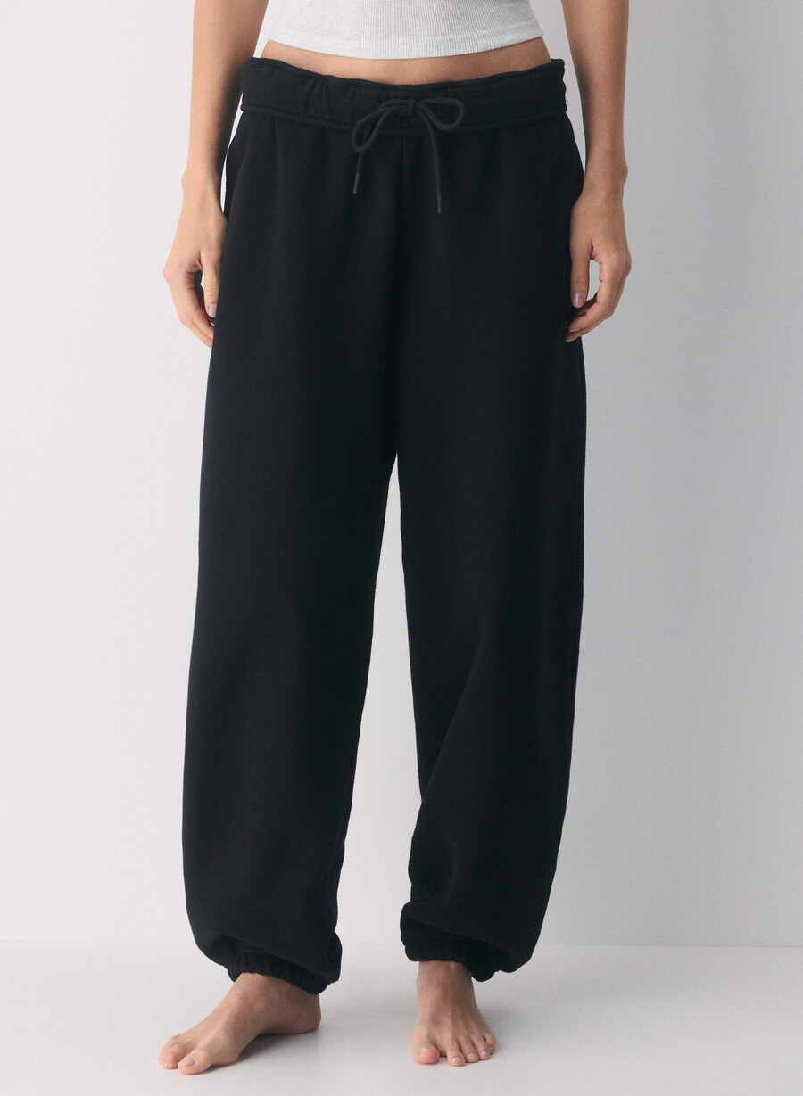 koselig svettefleece mega foldover baggy jogger svart