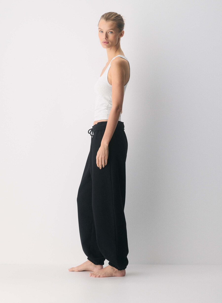 koselig svettefleece mega foldover baggy jogger svart