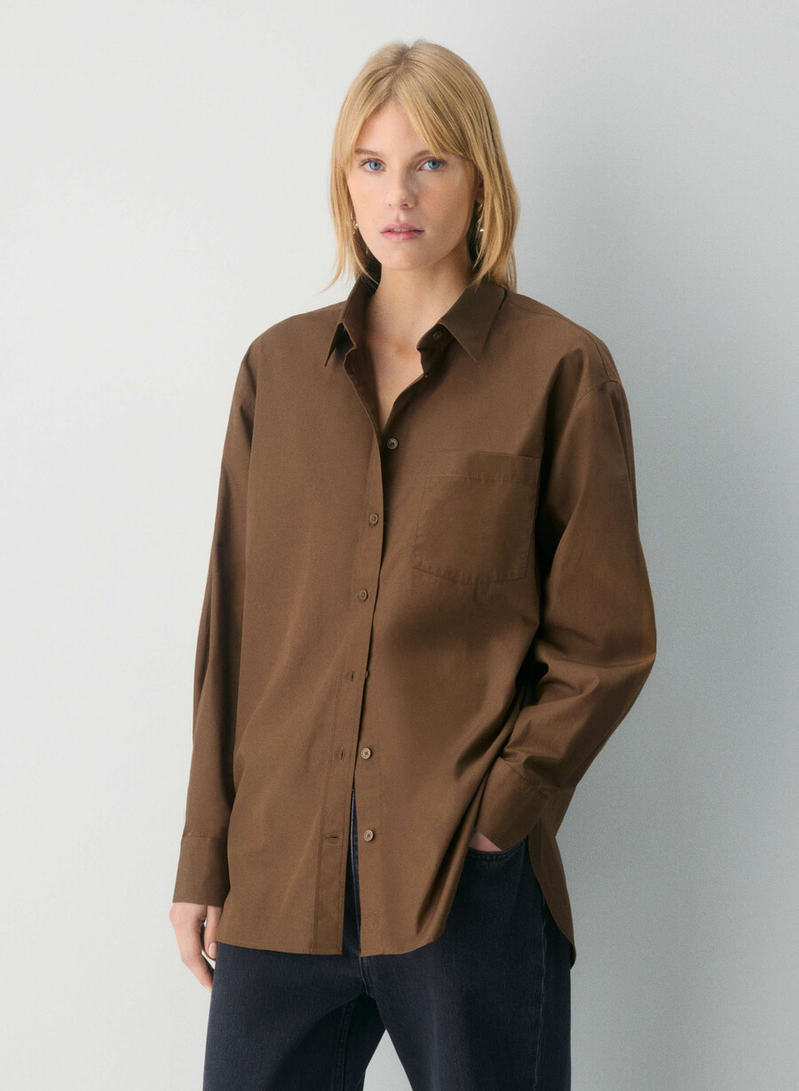 outro oversized poplin-skjorte cello brun