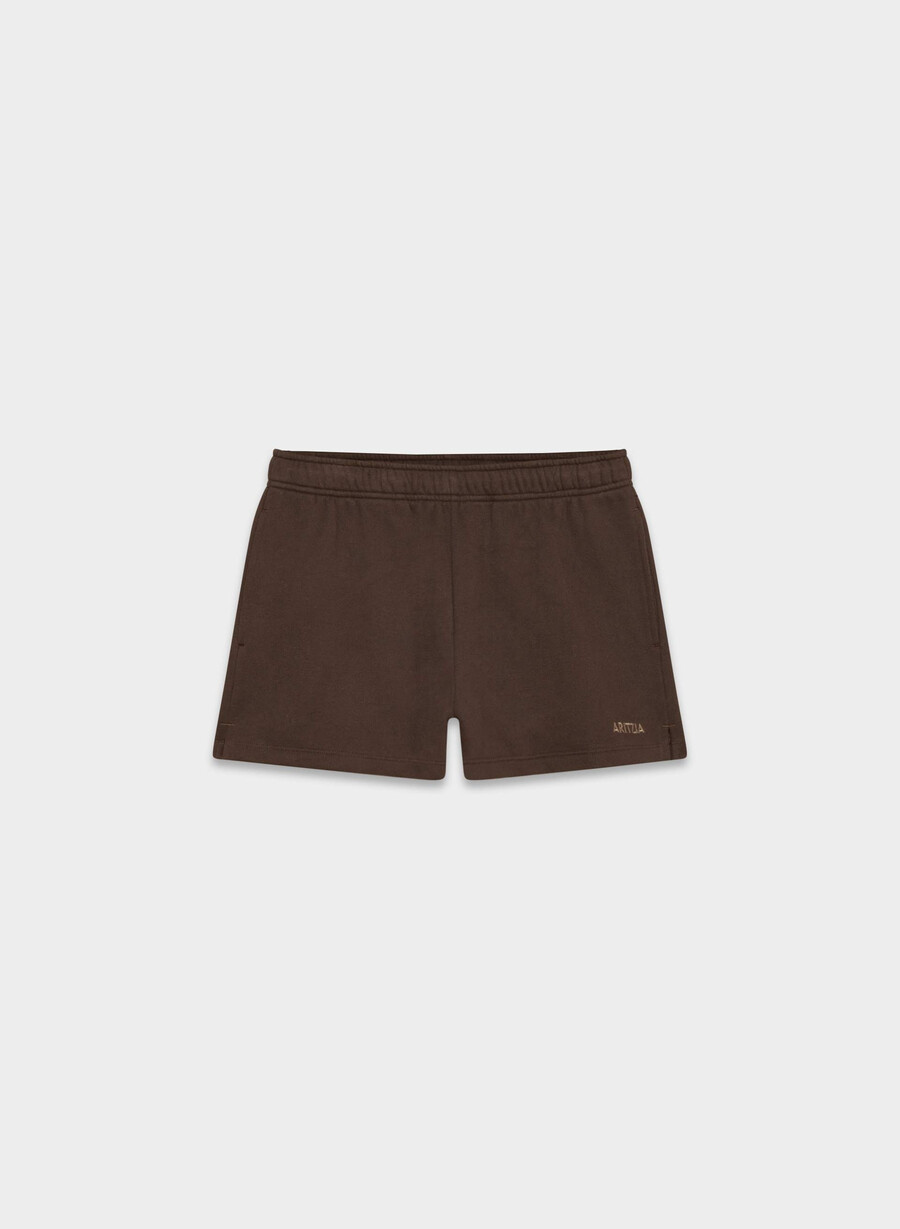 koselig svettefleece mega høyt midje minishorts rik mokkabrun
