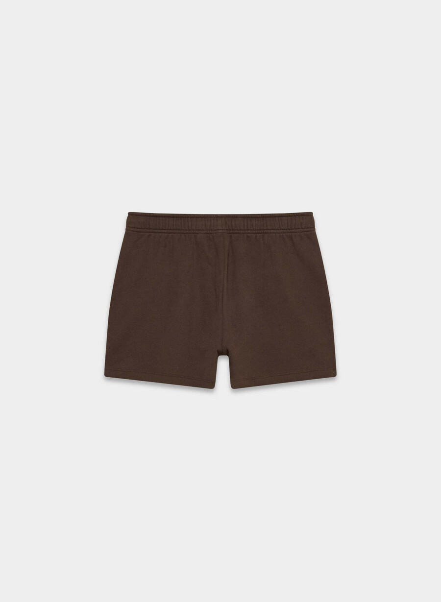 koselig svettefleece mega høyt midje minishorts rik mokkabrun