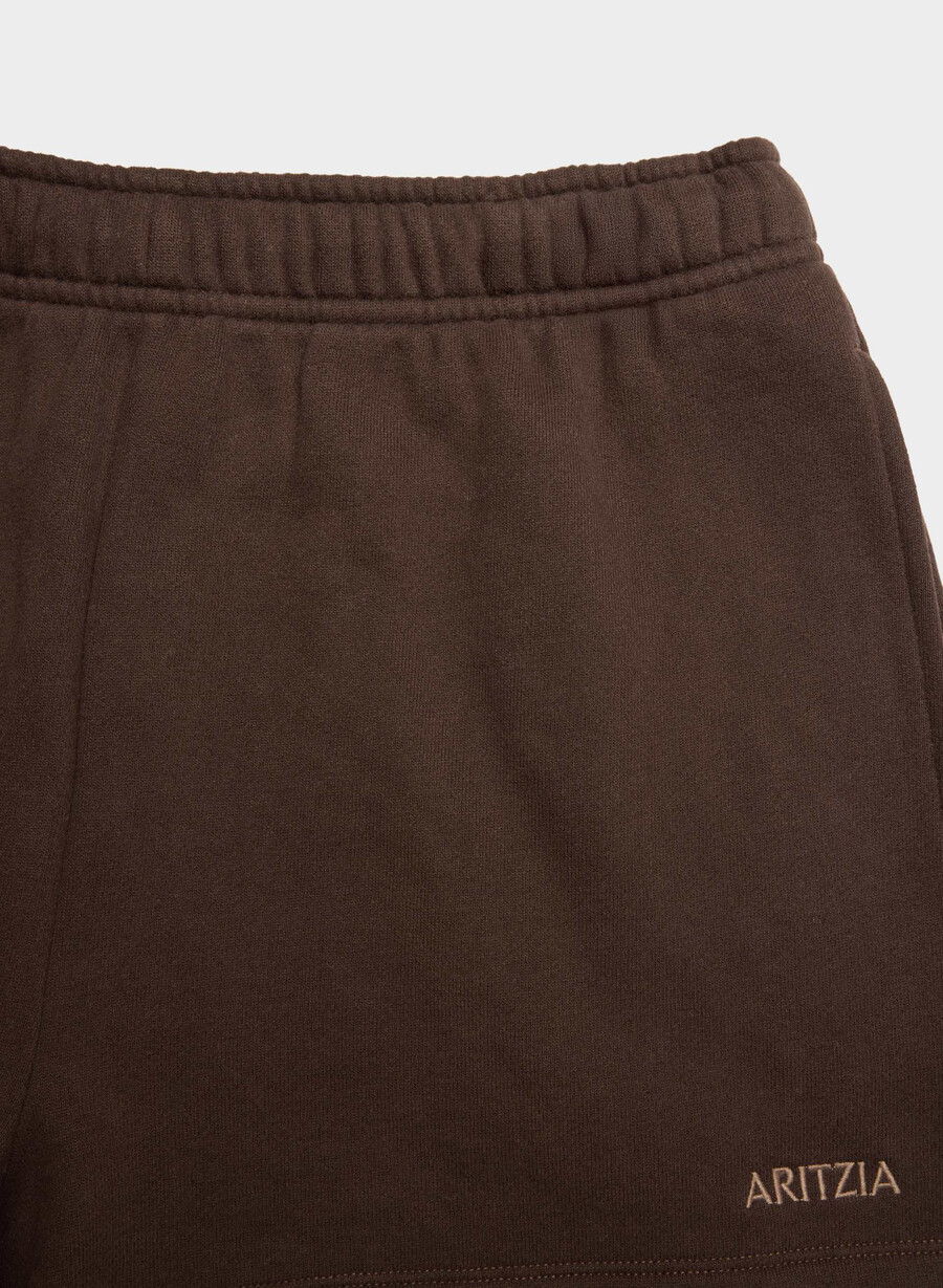 koselig svettefleece mega høyt midje minishorts rik mokkabrun