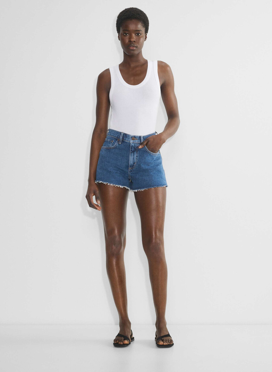 denim forum jodie curve-fit hi-rise mini denim short no-stress medium blÅ