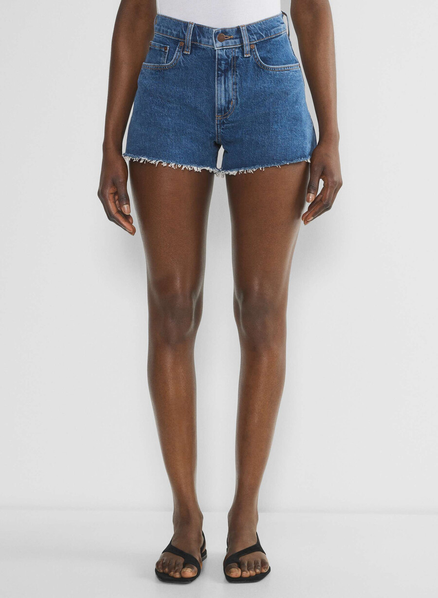 denim forum jodie curve-fit hi-rise mini denim short no-stress medium blÅ