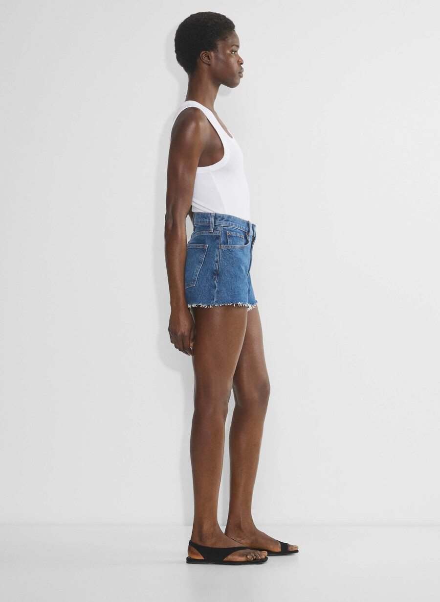 denim forum jodie curve-fit hi-rise mini denim short no-stress medium blÅ