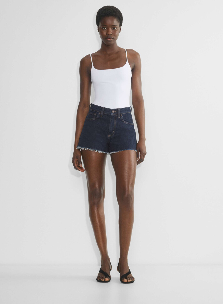 denim forum jodie curve-fit hi-rise mini denim short no-stress mØrk blÅ