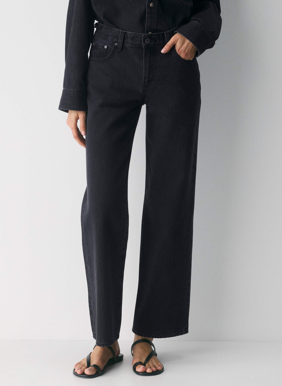denim forum farrah lo-rise wide jean svart eyeliner