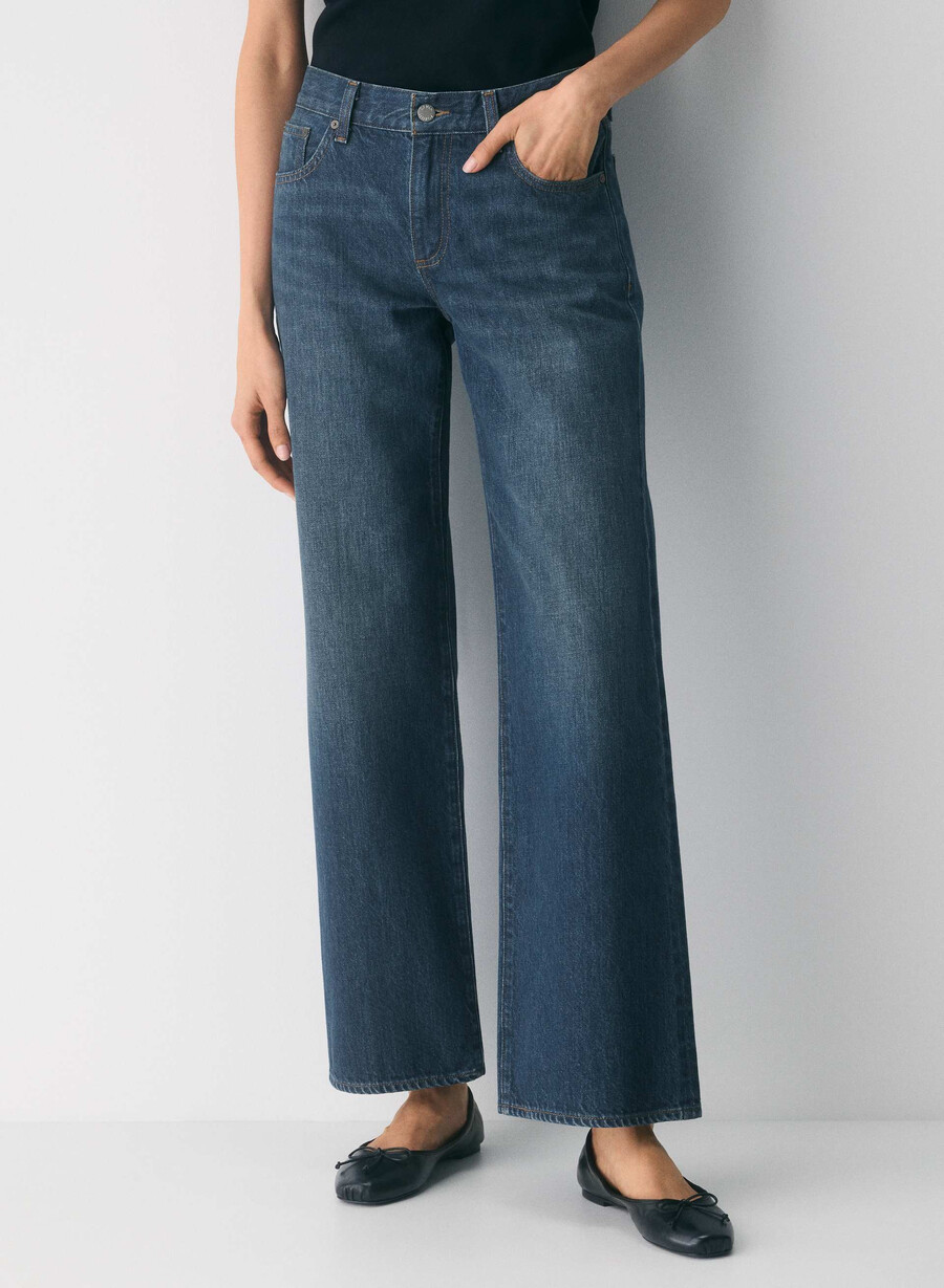 denim forum farrah lo-rise wide jean be about dark bleu