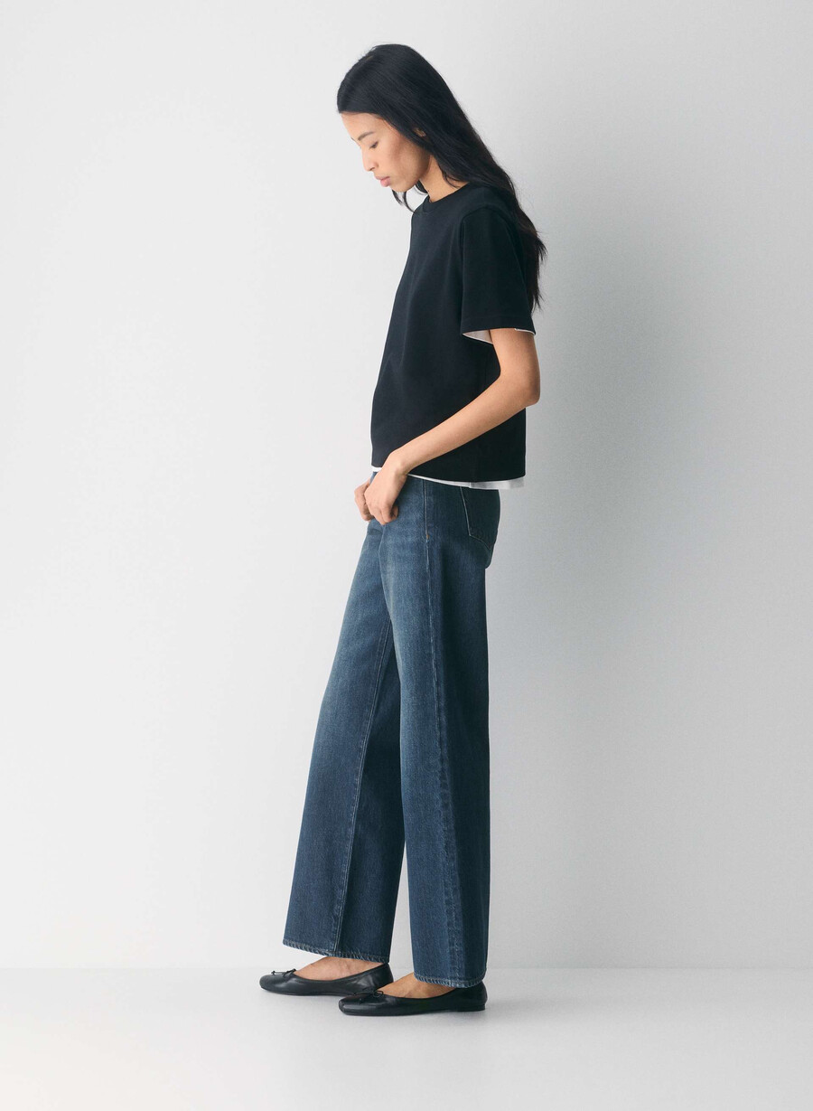 denim forum farrah lo-rise wide jean be about dark bleu