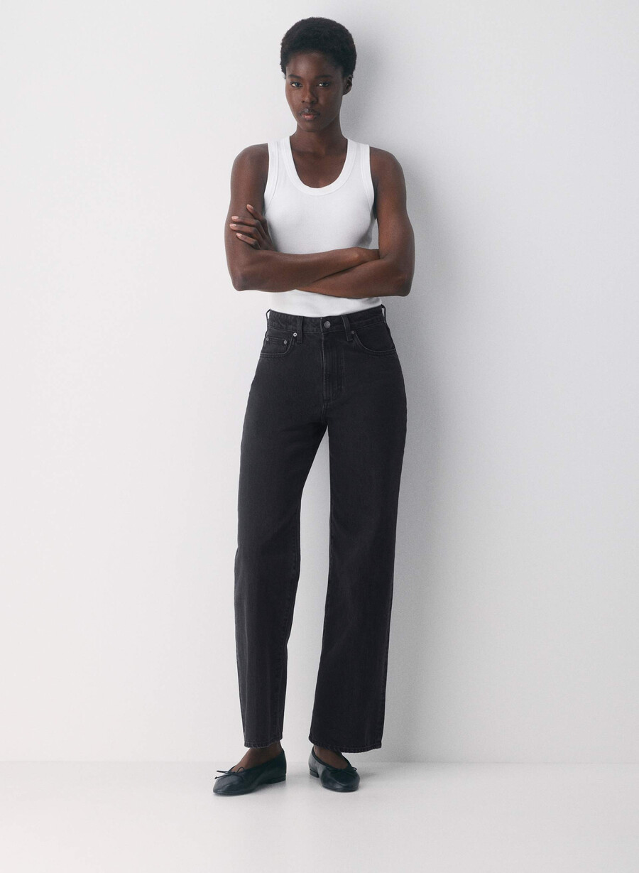 denim forum farrah curve-fit hi-rise wide jean svart eyeliner