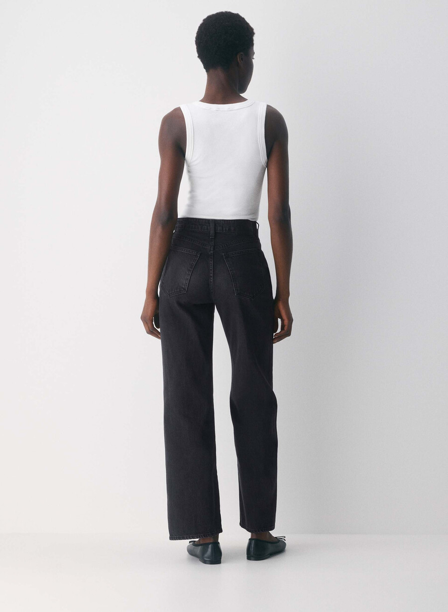 denim forum farrah curve-fit hi-rise wide jean svart eyeliner