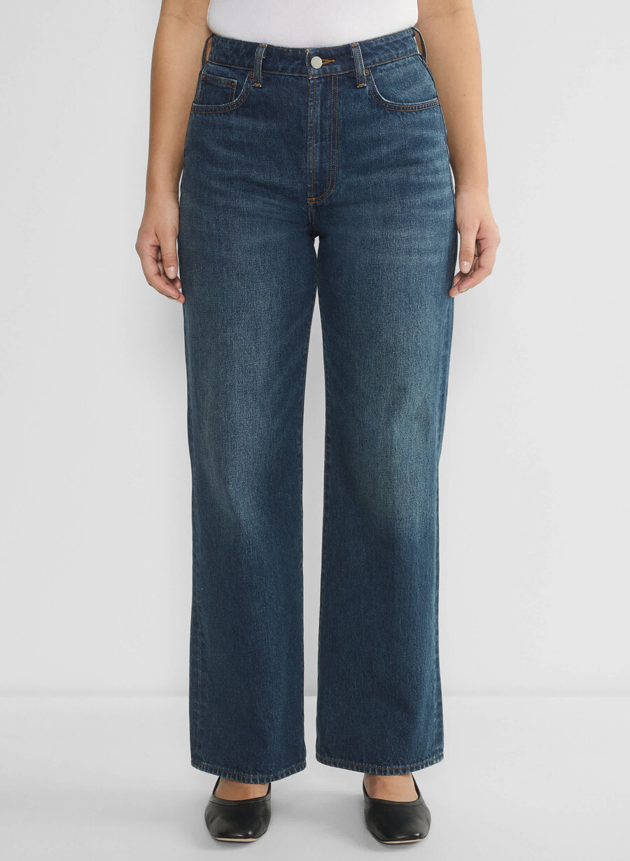 denim forum farrah curve-fit high-rise wide jean be about dark bleu