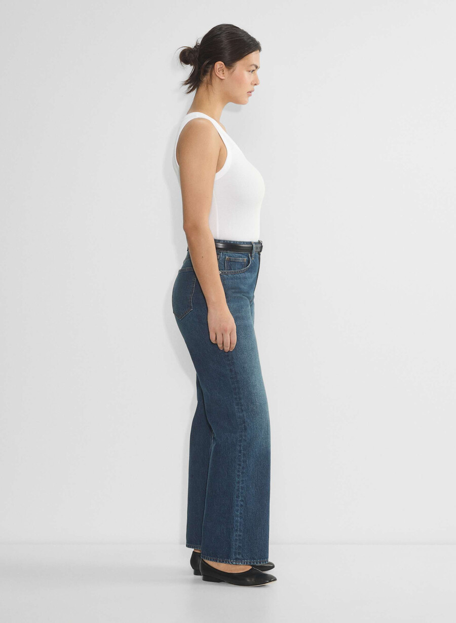 denim forum farrah curve-fit high-rise wide jean be about dark bleu
