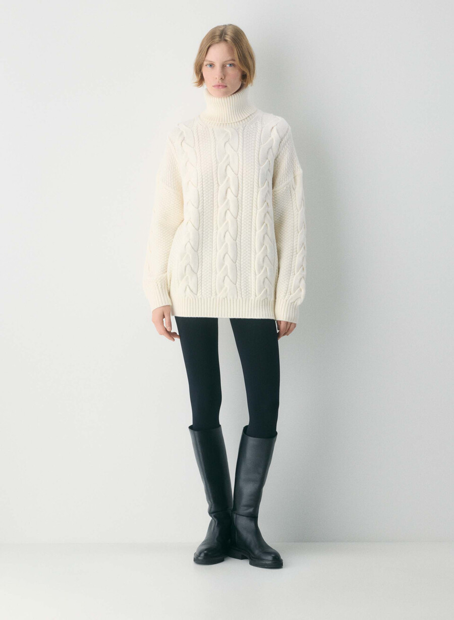 heritage knit merinoull polokrage hvispert hvit