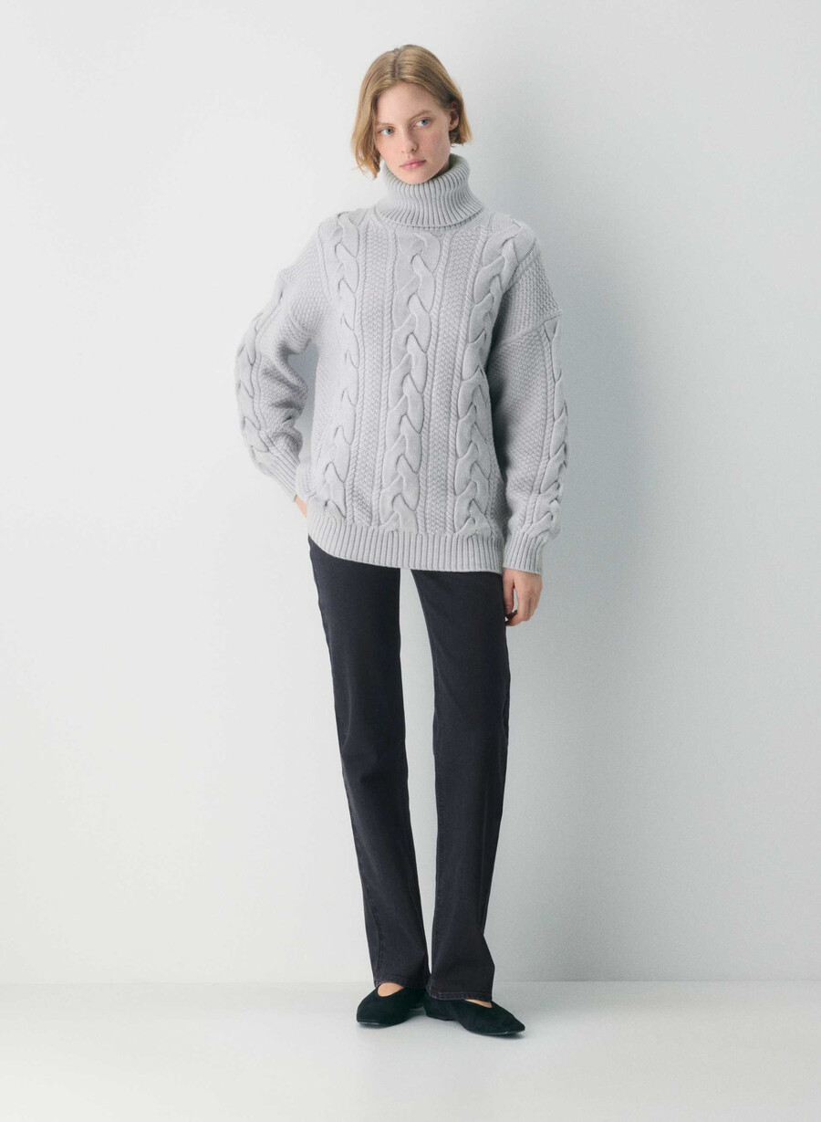 heritage knit merinoull polokrage melerget krom