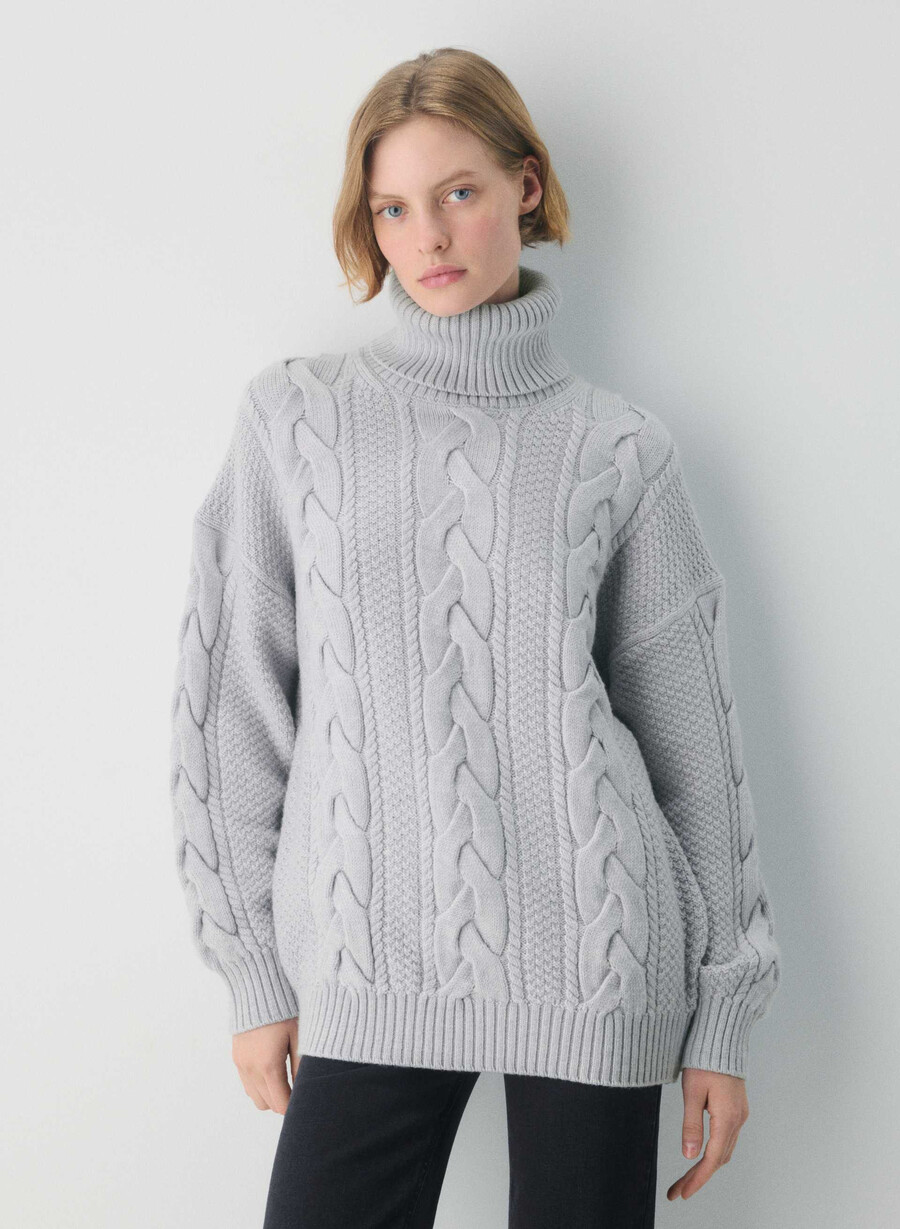 heritage knit merinoull polokrage melerget krom