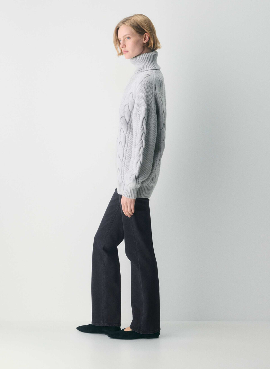 heritage knit merinoull polokrage melerget krom