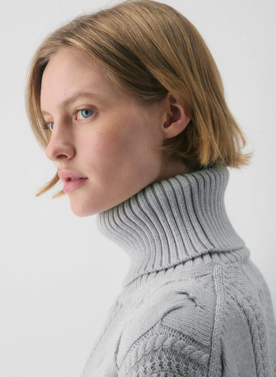 heritage knit merinoull polokrage melerget krom