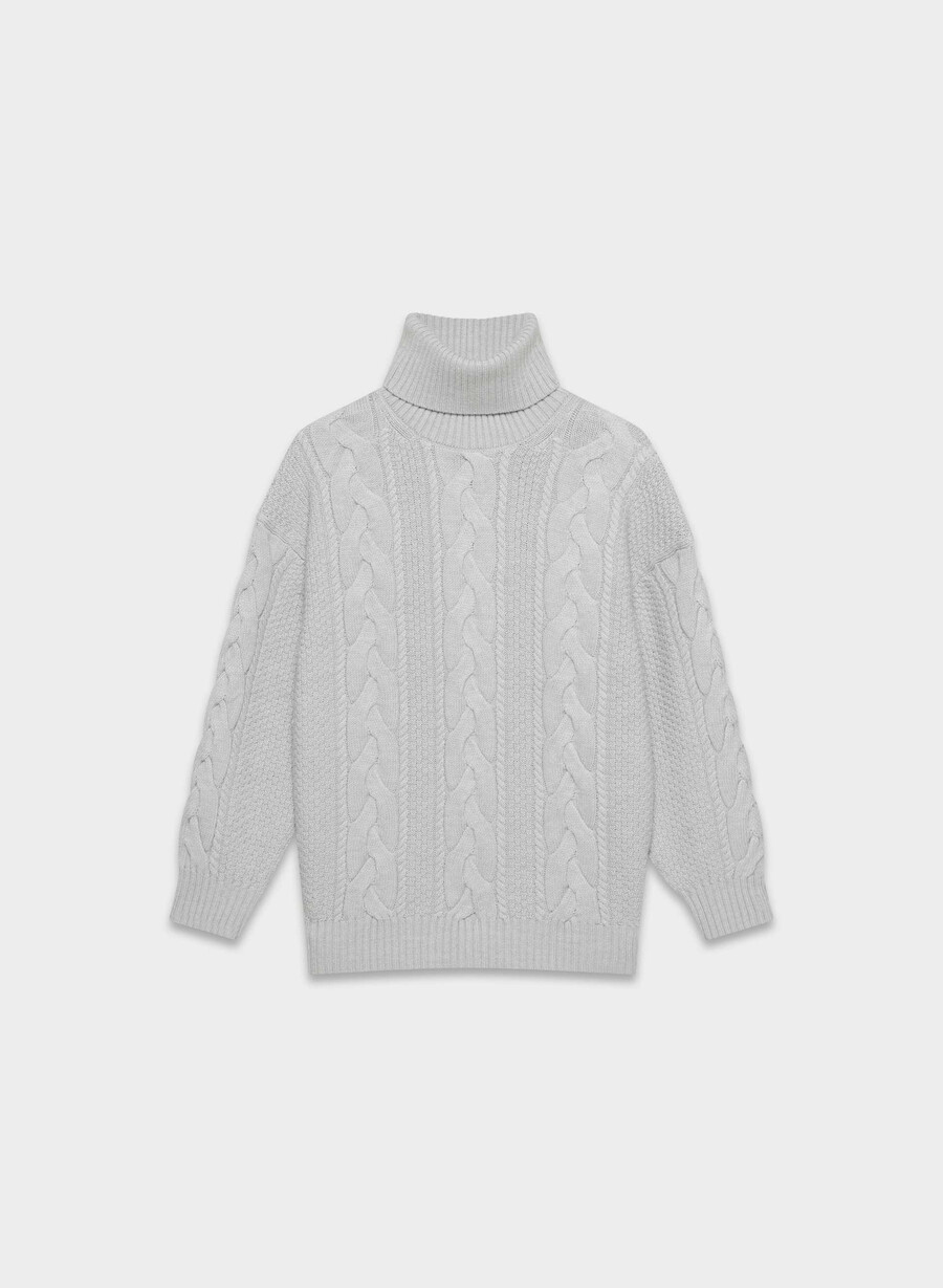heritage knit merinoull polokrage melerget krom