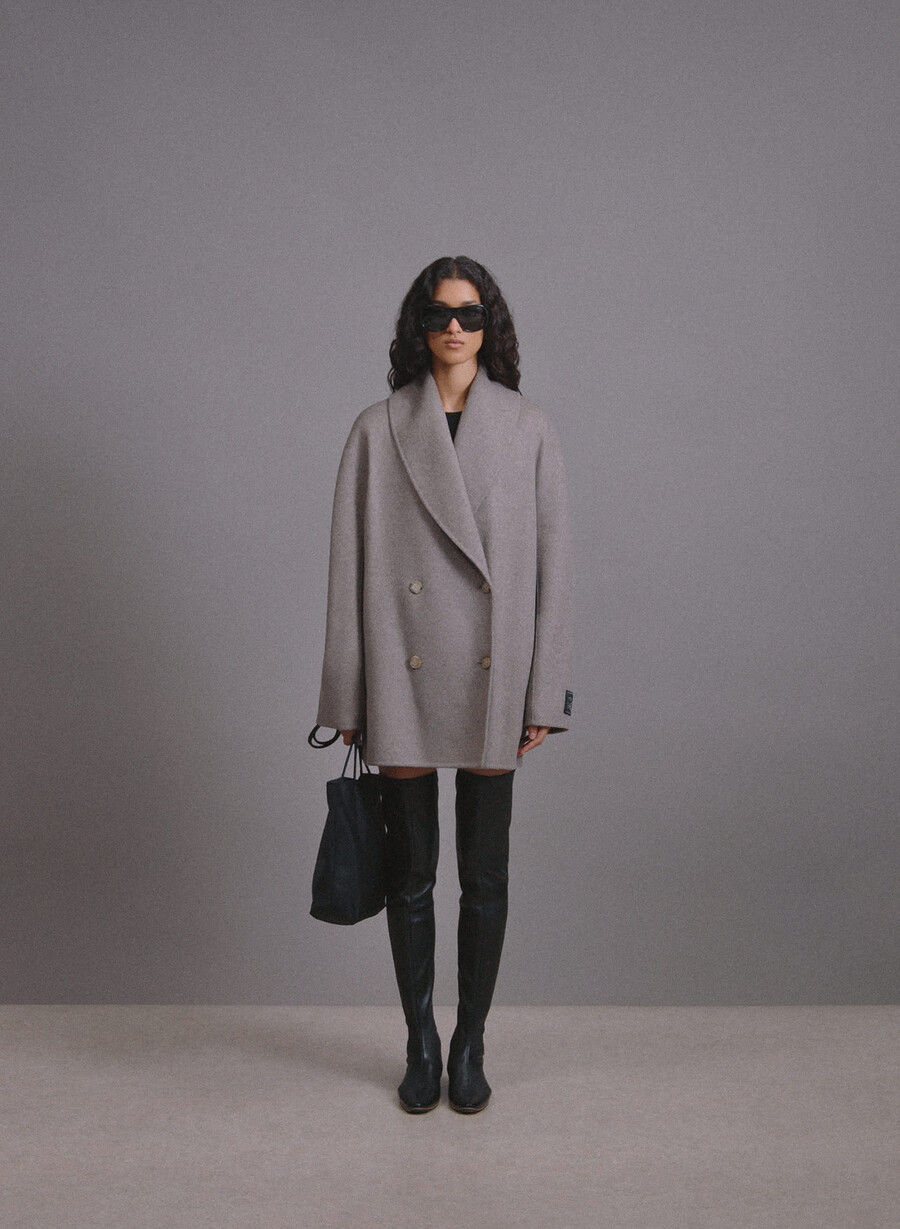 mezzanine double-faced coat - luxe rewool heather matte pearl