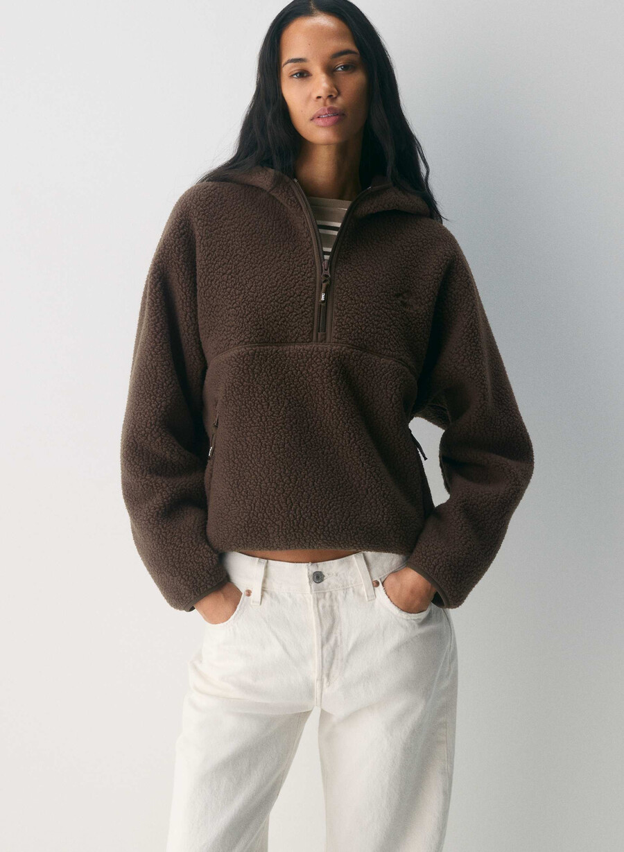 polartec thermal pro hettegenser med halv glidelås rich mocha brun