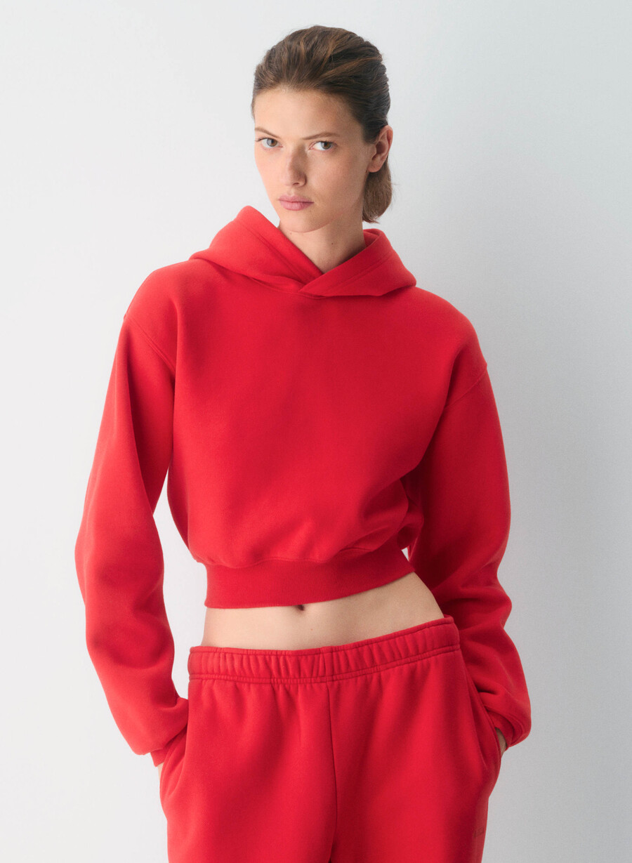 koselig sweatfleece perfect crop hettegenser blinkende rØd
