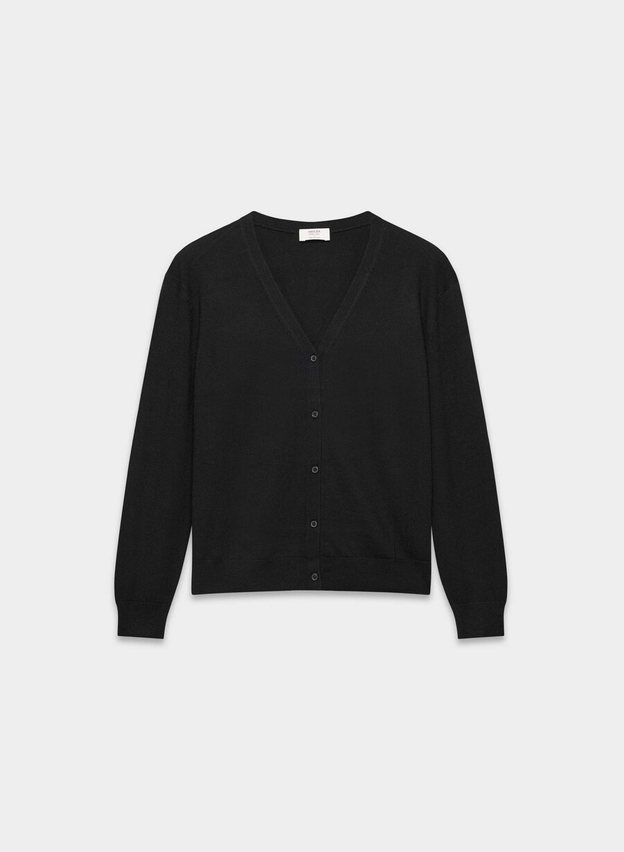 bare merinoull cardigan med v-hals svart