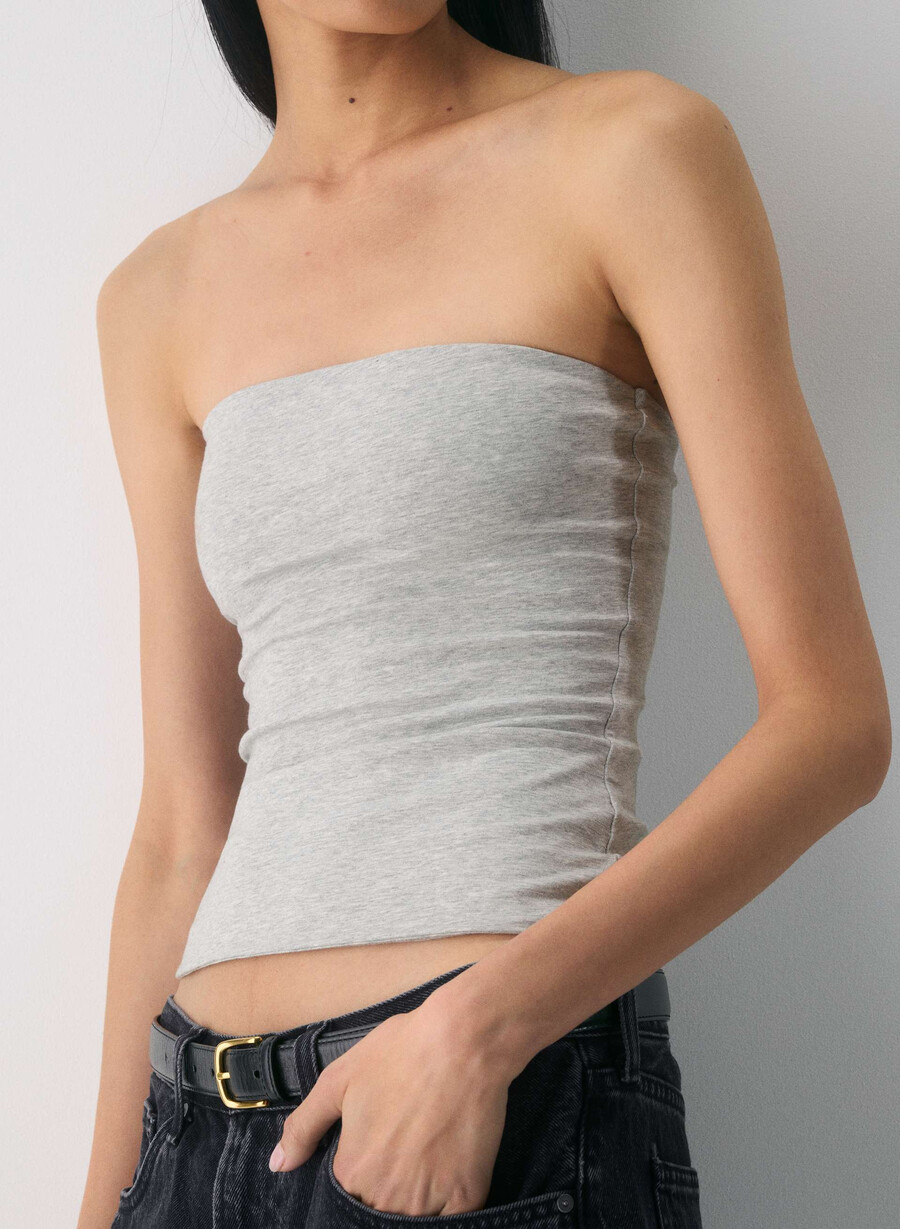 avslappet contour hi-hip tube-topp i melange med kromdetaljer