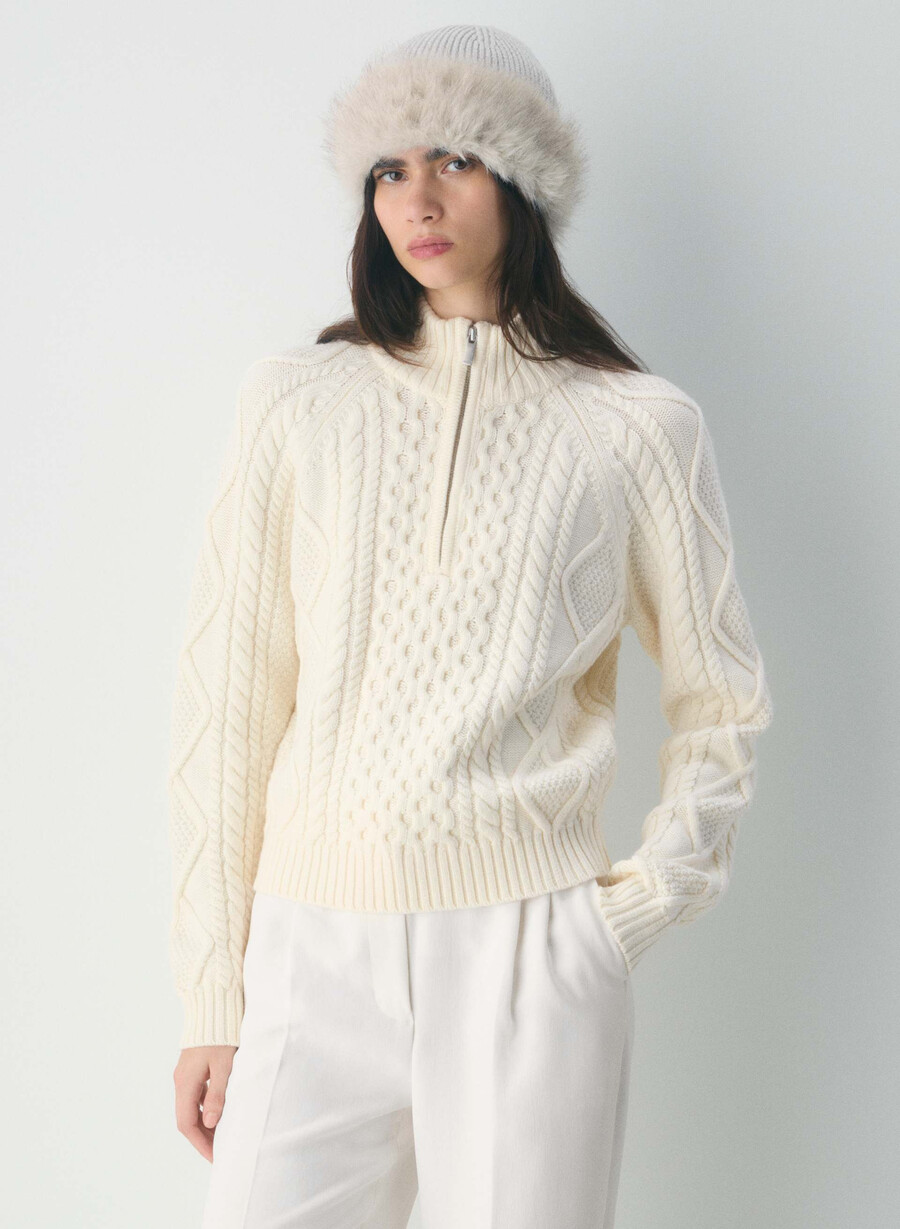 heritage knit merinoullgenser med 14 glidelås whisper white