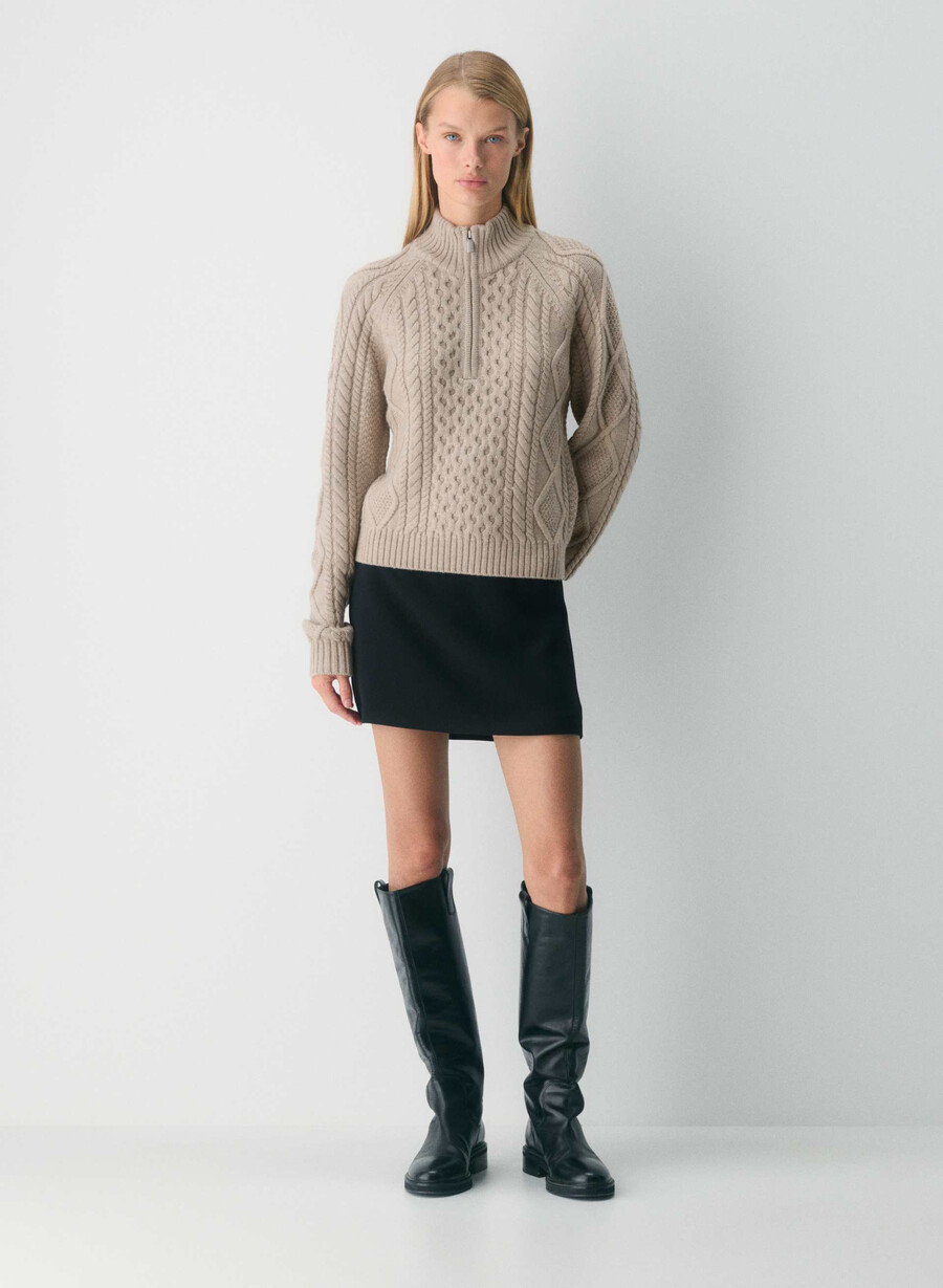 heritage knit merinoullgenser med 14 glidelås heather nomad taupe