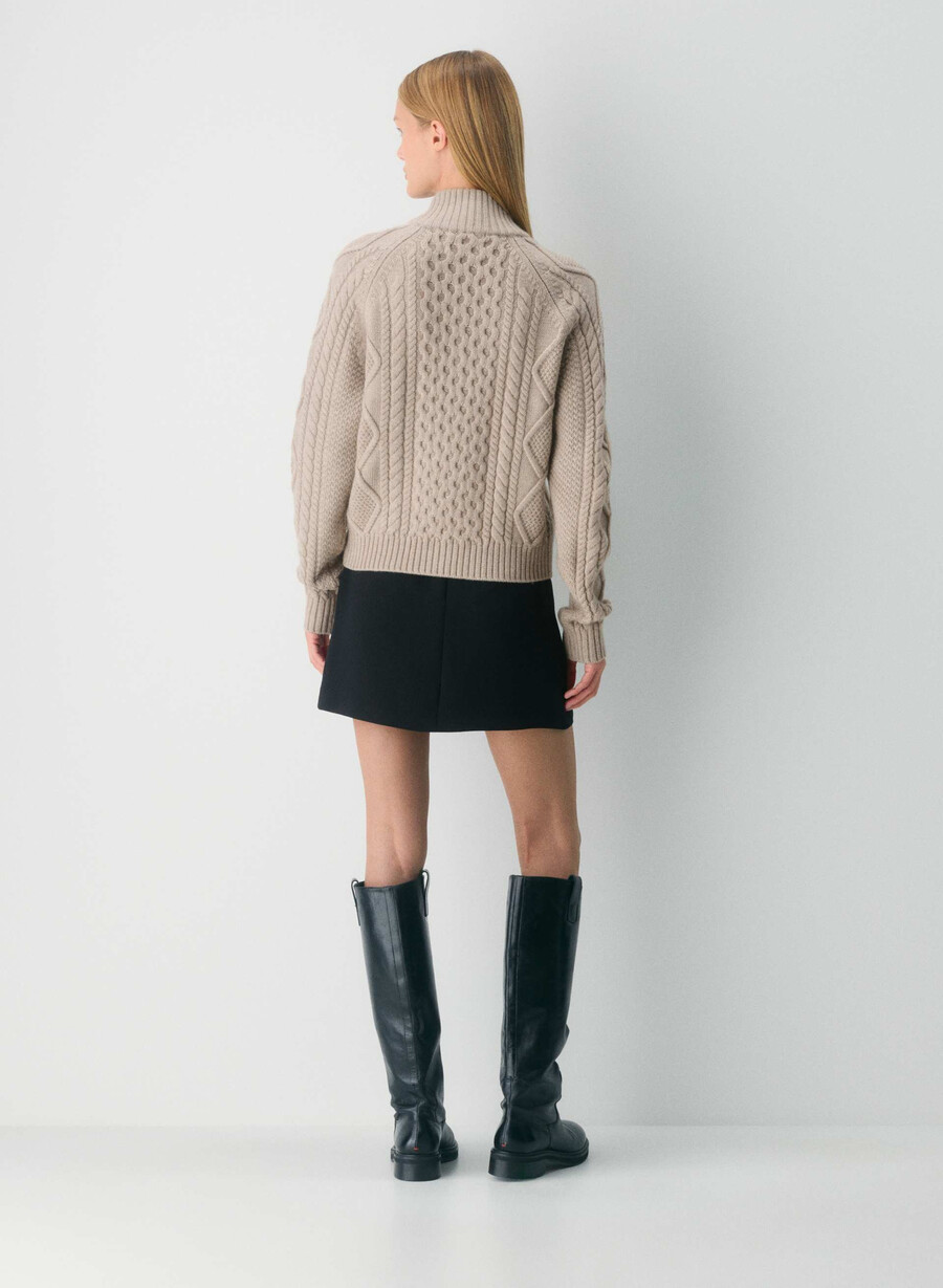 heritage knit merinoullgenser med 14 glidelås heather nomad taupe