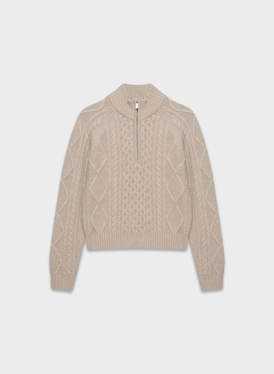 heritage knit merinoullgenser med 14 glidelås heather nomad taupe