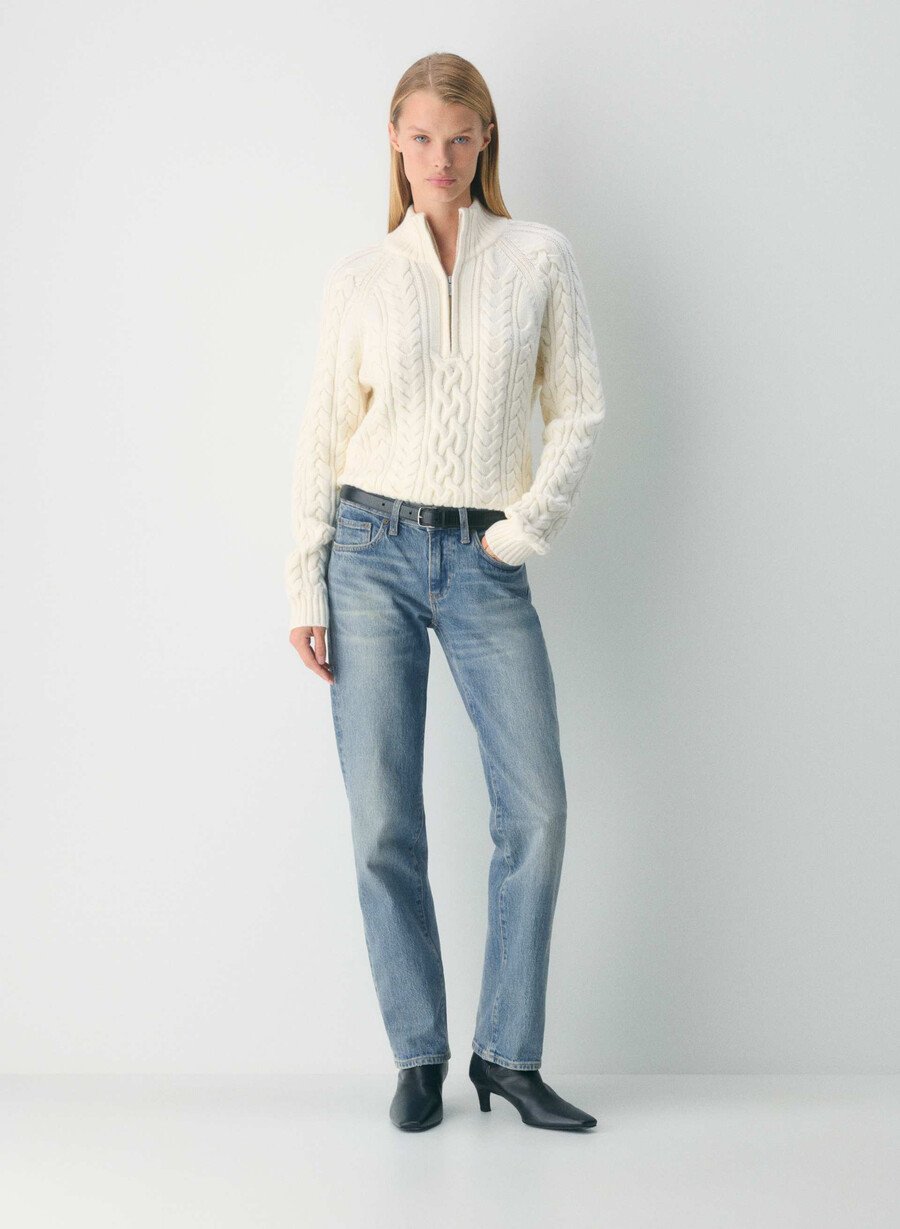heritage knit merinoullgenser med 14 glidelås whisper white