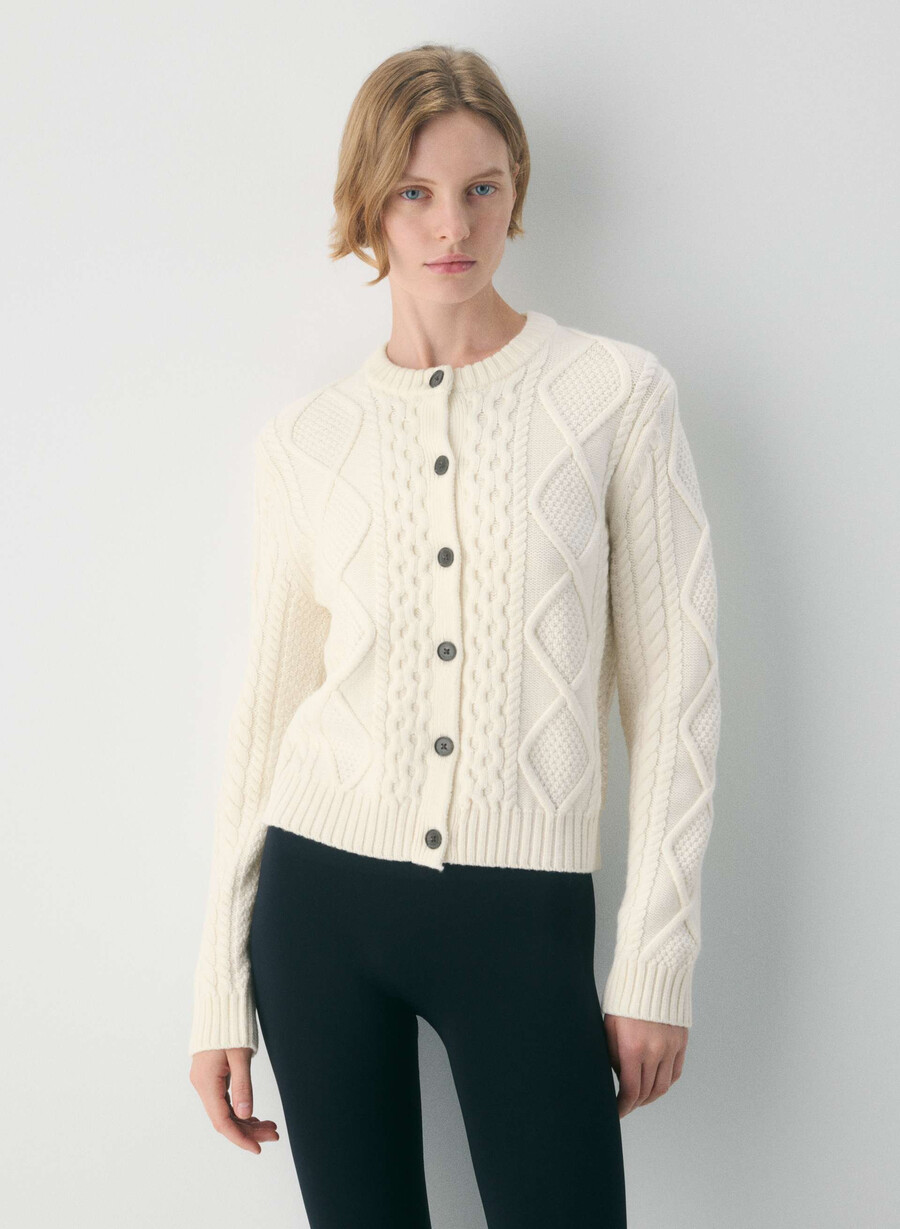 heritage knit merinoull cardigan hvispert hvit