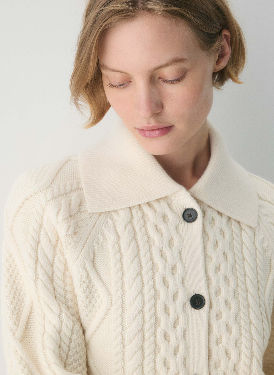 heritage knit merinoull cardigan med krage seaside cream