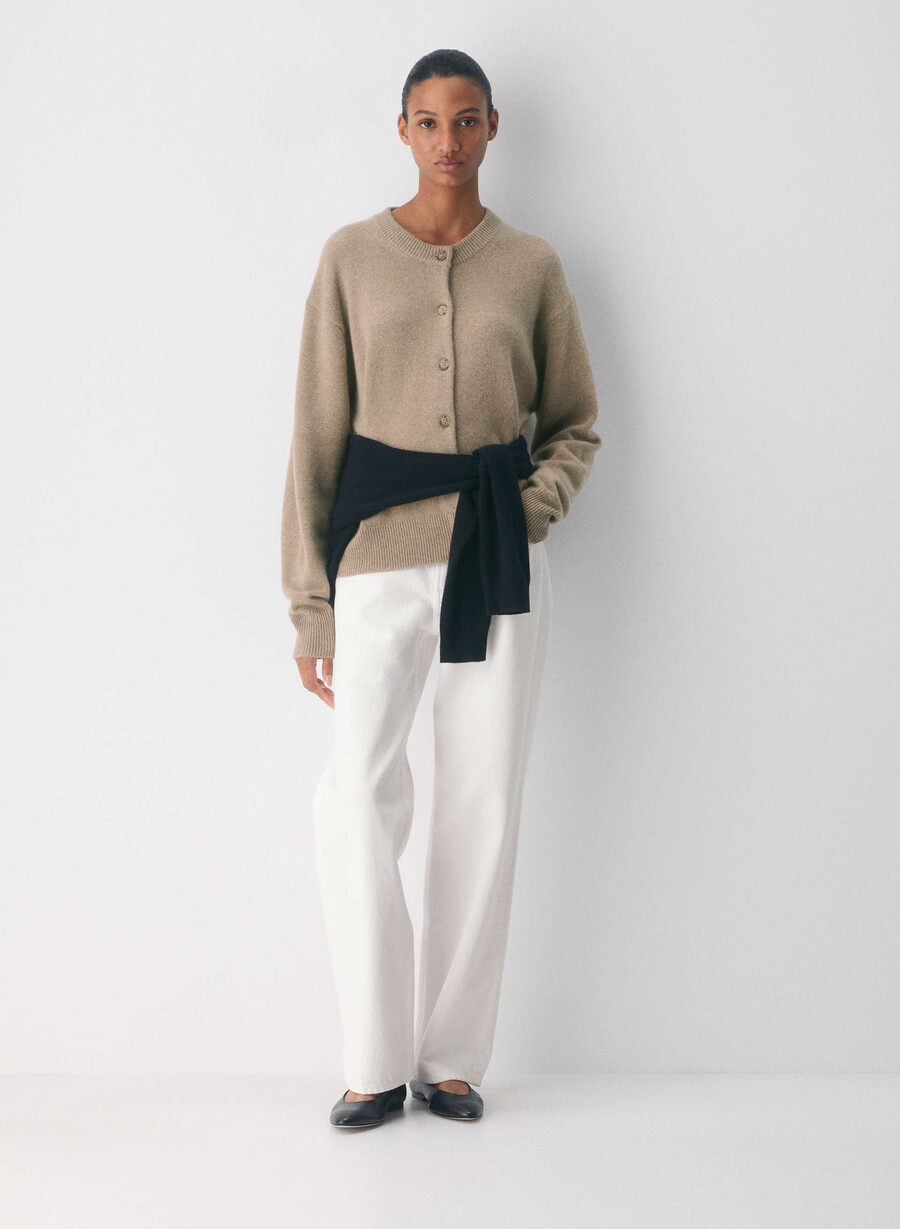 essential cashmere allegory cardigan heather nomad taupe
