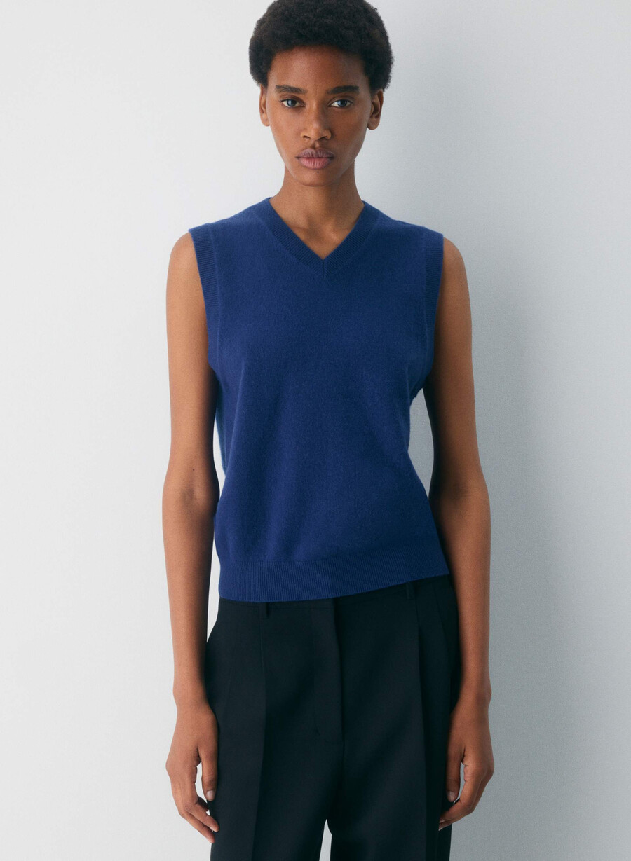 bare cashmere v-hals genservest byron blÅ
