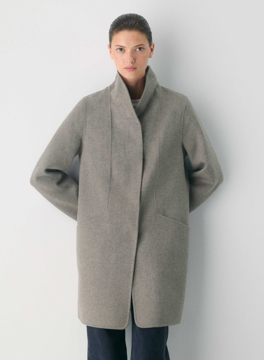 cocoon double-faced coat - luxe rewool heather matte pearl
